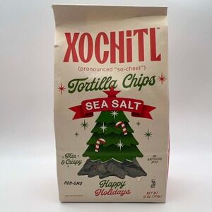 XOCHITL Sea Salt Tortilla Chips Happy Holidays Christmas Tree Bag 12oz Non GMO